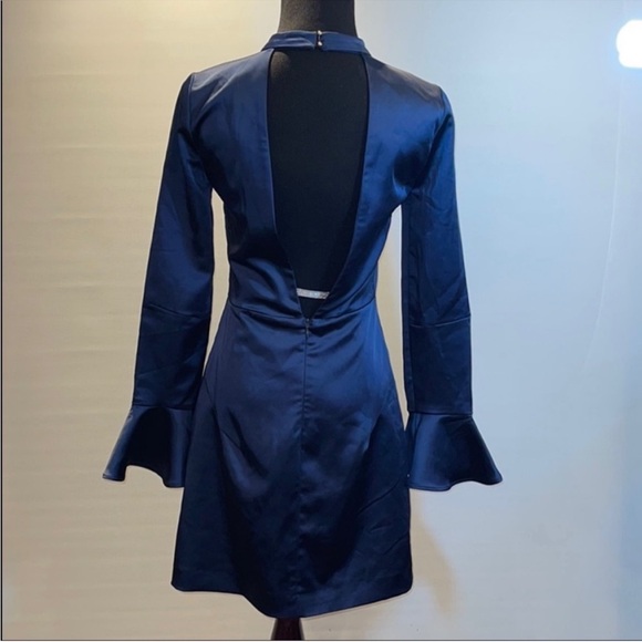 Zara Sz XS Satin Backless Dress in Navy Blue - Picture 6 of 15